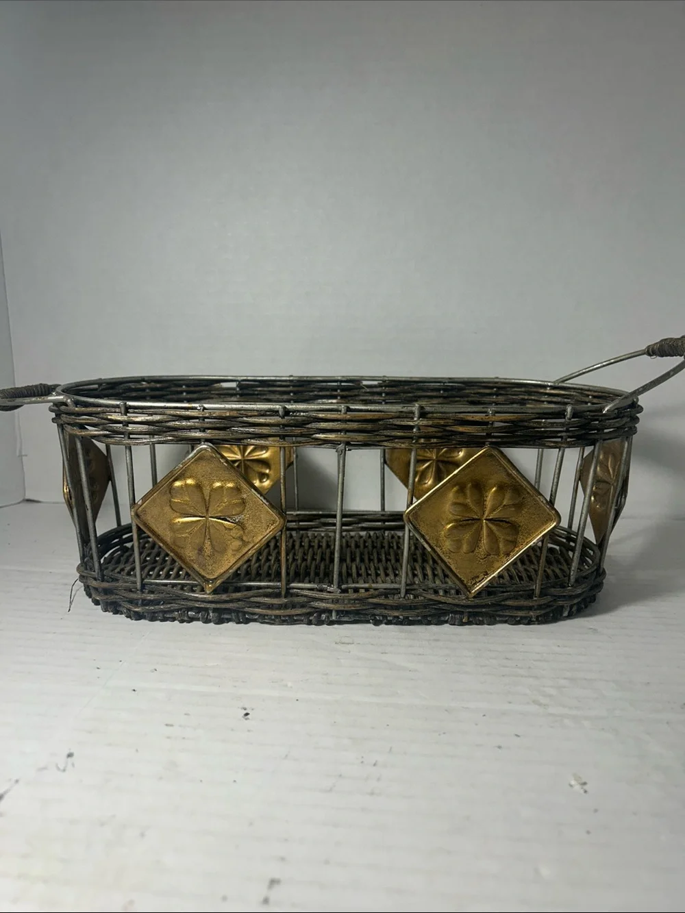 Decorative Brown Wicker Basket with Gold Accents - Home Accents